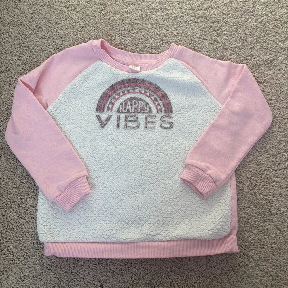 Gymboree Pink and White Happy Vibes Girls Sweatshirt Size 7-8